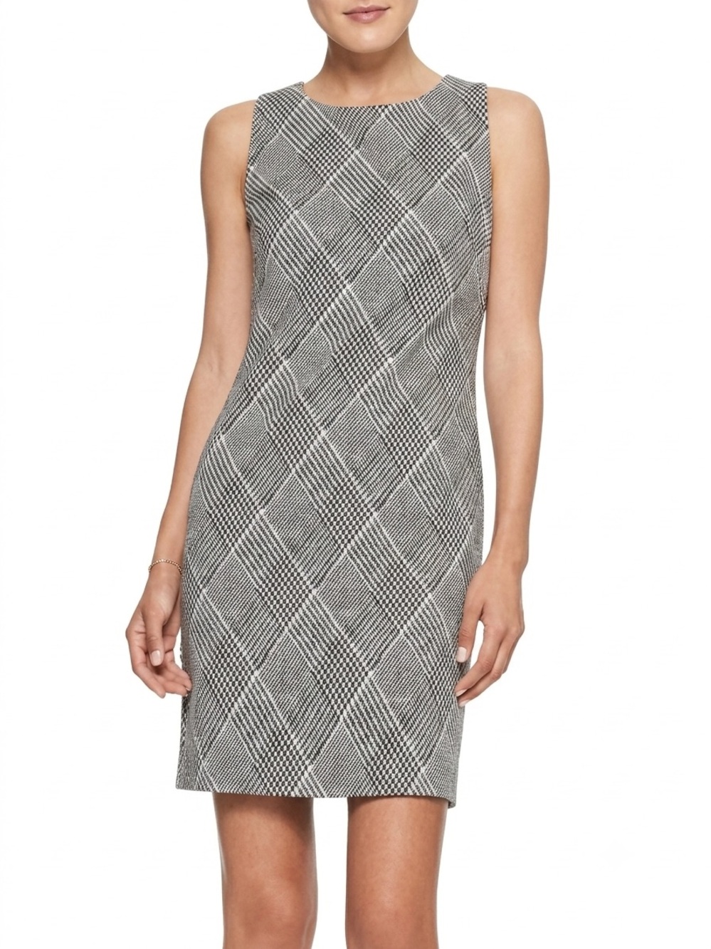 BANANA REPUBLIC Menswear Plaid Houndstooth Stretch Shift Dress - Size 2P Petite